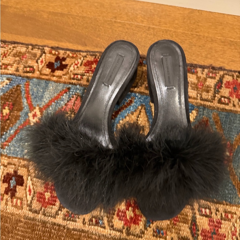 Alexander Wang Black Fur Slide Sandals